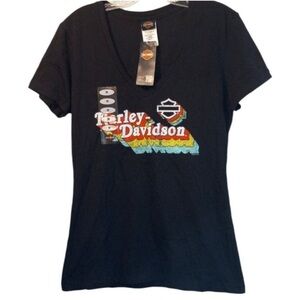 New! Harley Davidson Women's Short Sleeve T-Shirt Black V-Neck Size M